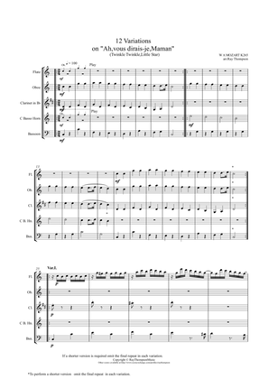 Mozart:12 Variations on "Ah, vous dirais-je, Maman”-Twinkle,Twinkle Little Star K265 - wind quintet