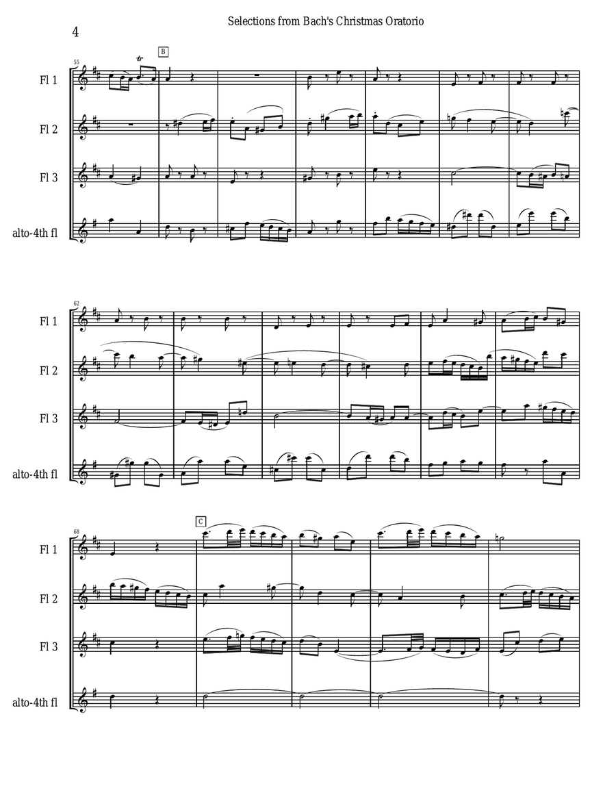 Bach's Christmas Oratorio Selections for Flute Quartet Flute Quartet scores gallery preview page 4
