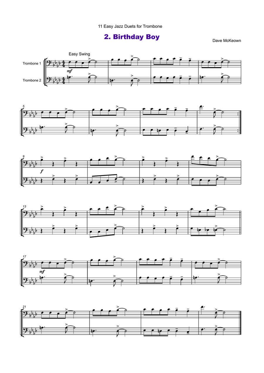11 Easy Jazz Duets for Trombone Trombone Duet scores gallery preview page 3