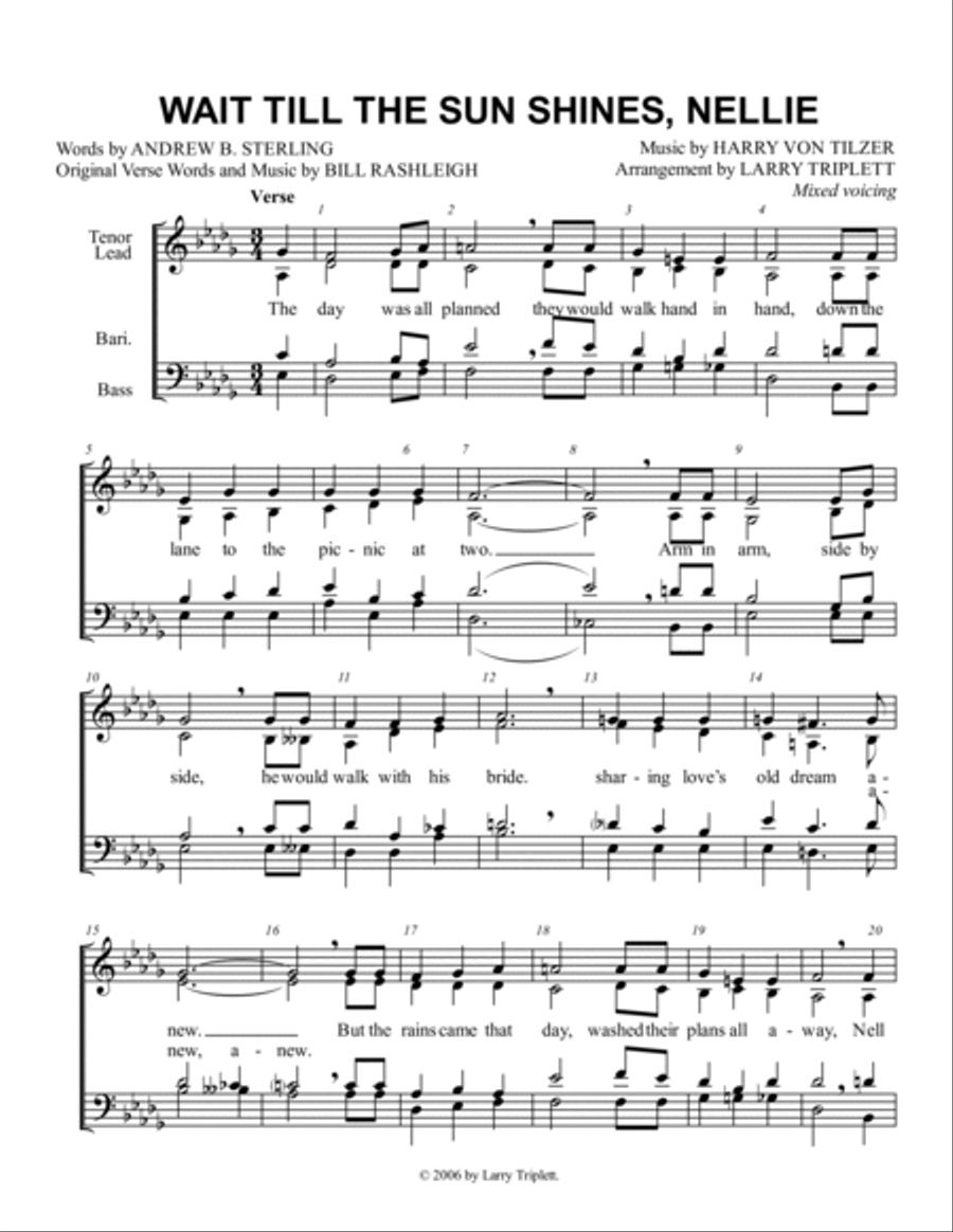 Wait Till the Sun Shines Nellie 4-Part scores gallery preview page 1