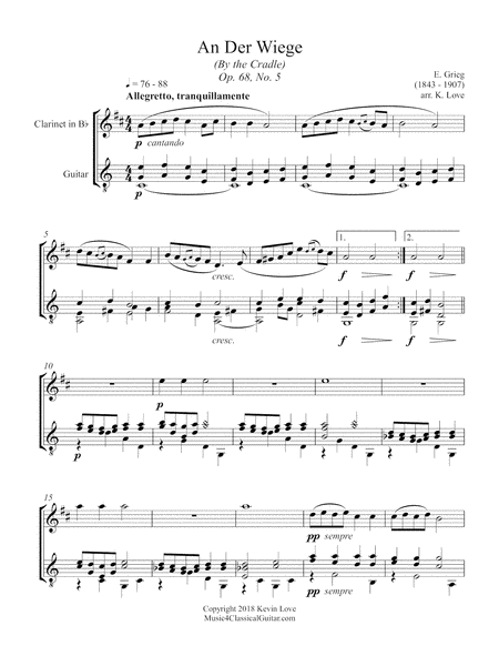 An der Wiege (By the Cradle), Op. 68 No. 5 (Clarinet and Guitar) - Score and Parts image number null