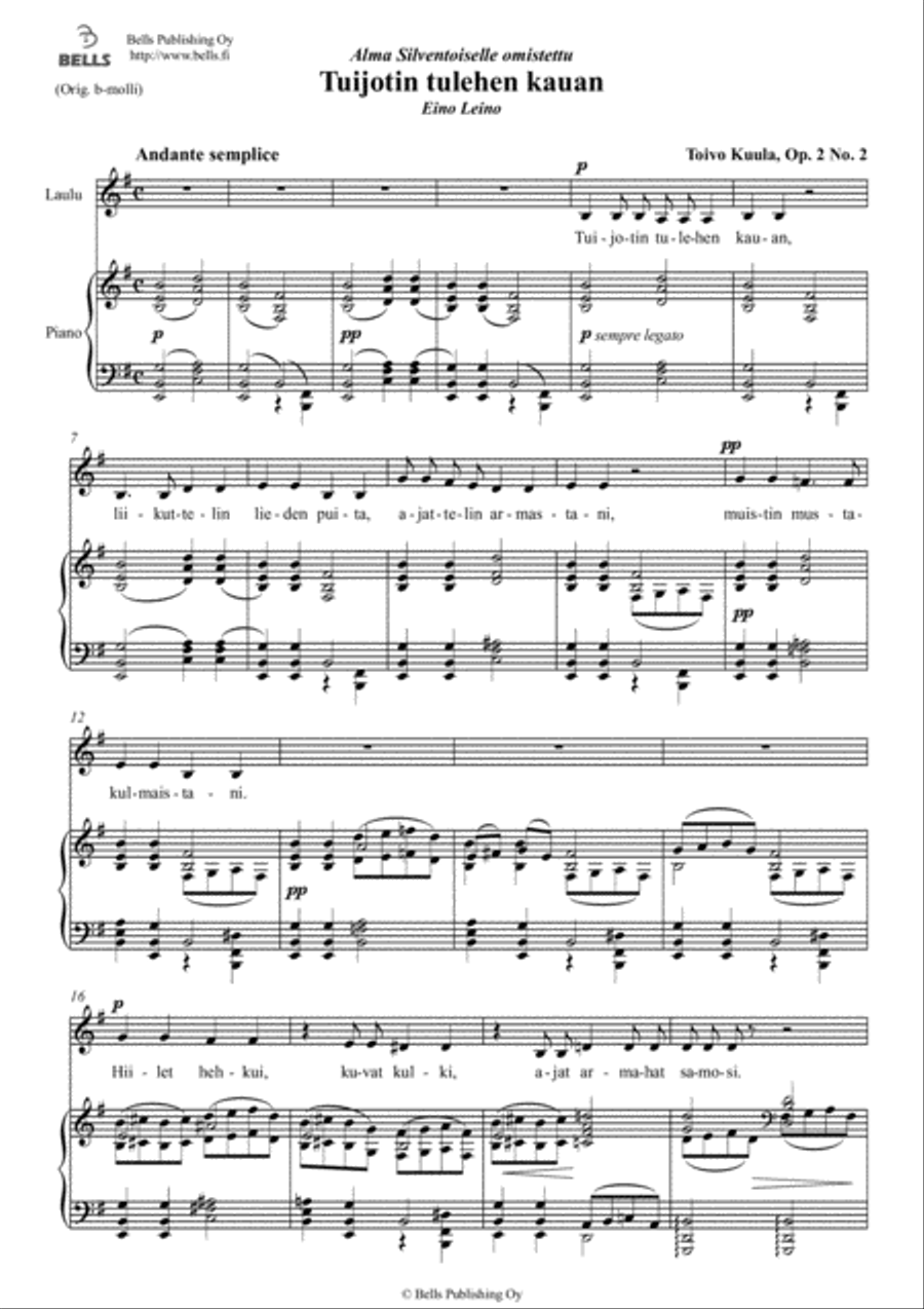 Tuijotin tulehen kauan, Op. 2 No. 2 (E minor) Voice Solo scores gallery preview page 1