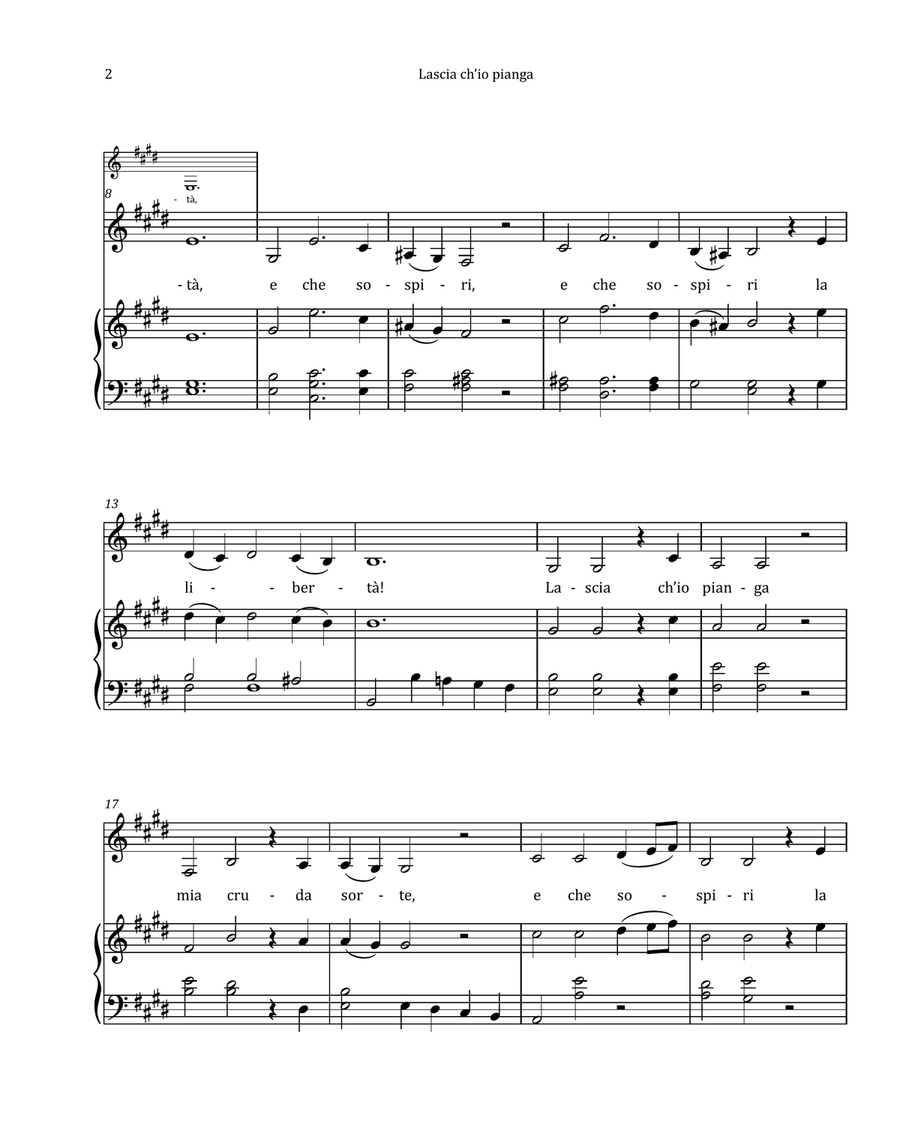Lascia Ch'io Pianga by Händel - Contralto & Piano in E Major Chamber Music scores gallery preview page 2