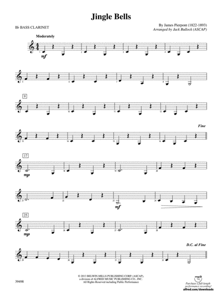 Jingle Bells: B-flat Bass Clarinet