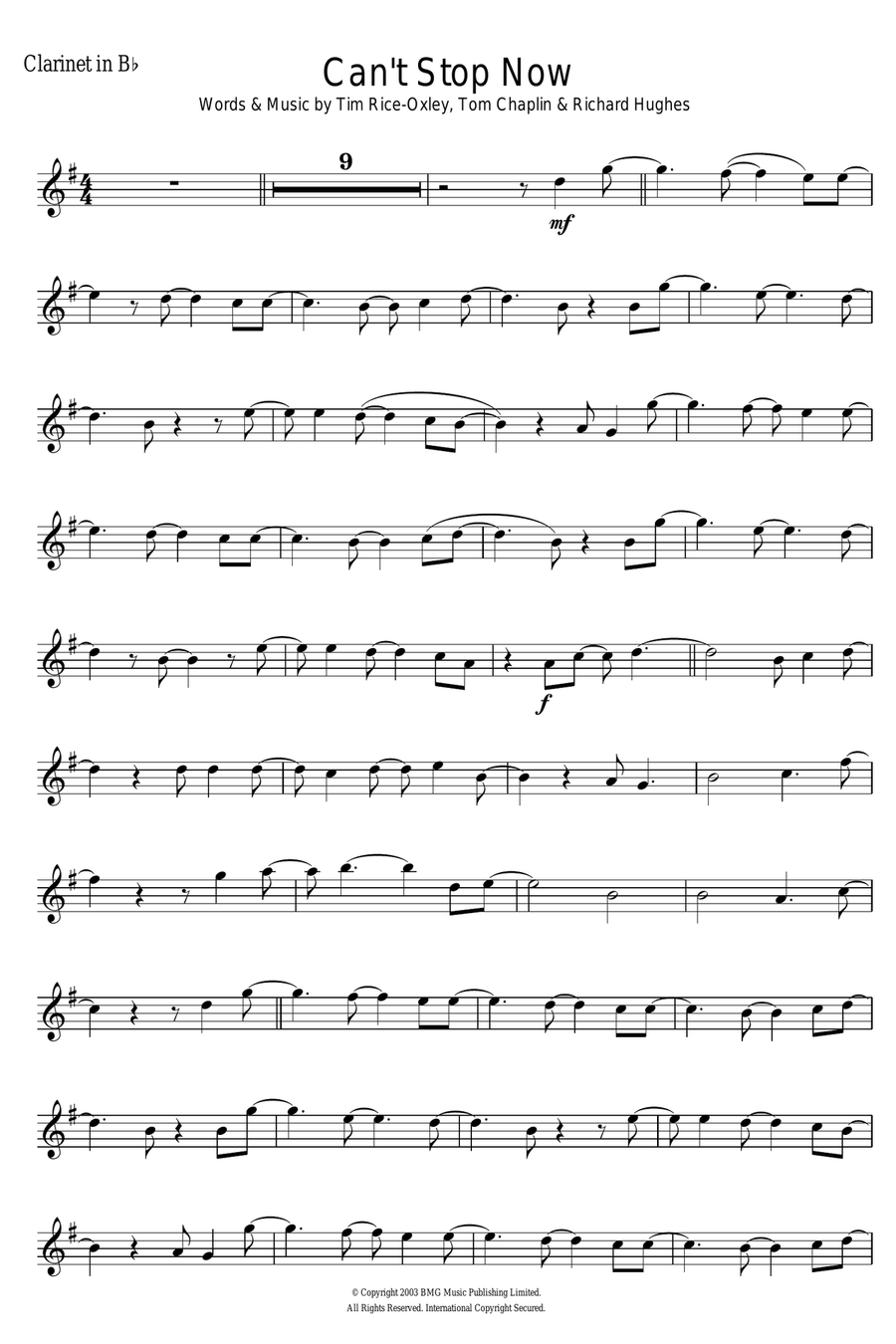 Can't Stop Now Can't Stop Now Clarinet Solo scores gallery preview page 1