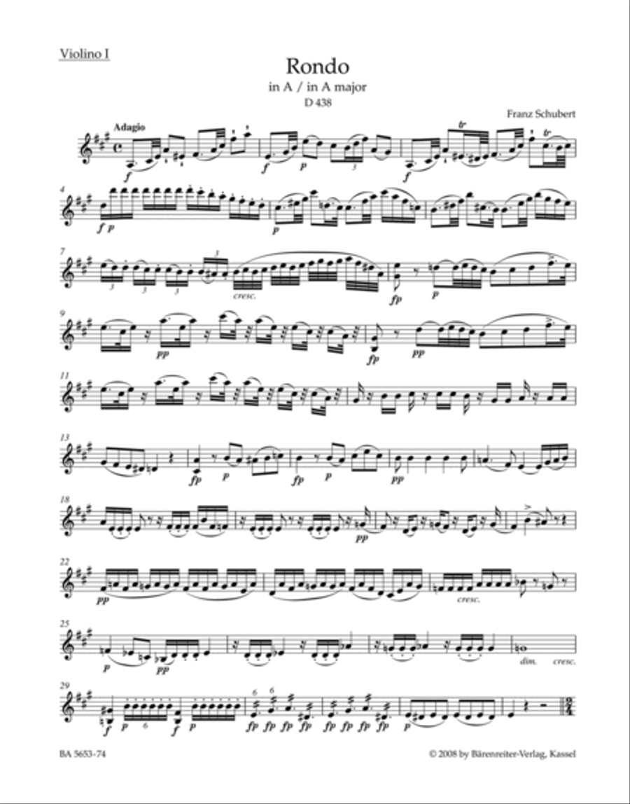 Rondo for Violin and Strings in A major D 438 Violin scores gallery preview page 1