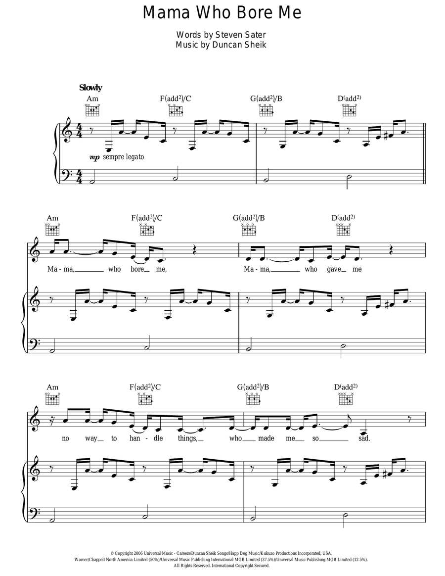 Mama Who Bore Me Mama Who Bore Me Acoustic Guitar scores gallery preview page 1