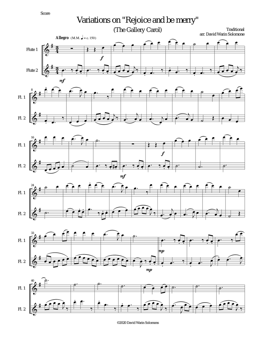 Variations on Rejoice and be Merry (The Gallery Carol) for flute duo Flute Duet scores gallery preview page 1