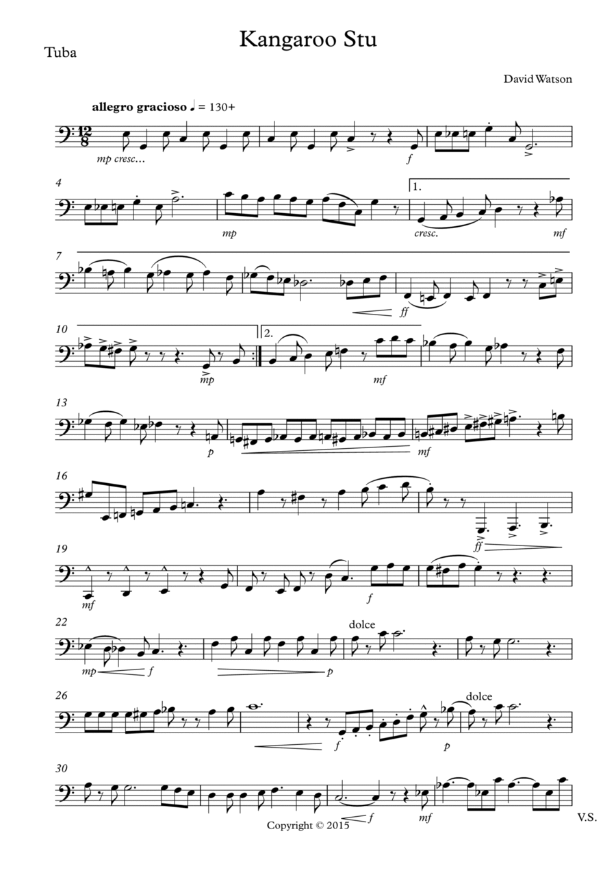 Kangaroo Stu- tuba and piano Piano scores gallery preview page 1