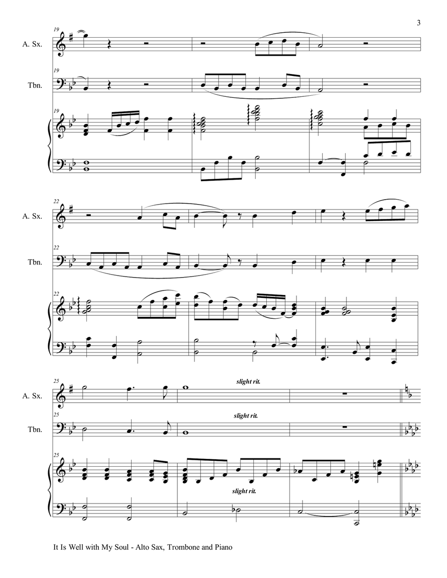 IT IS WELL WITH MY SOUL (Trio - Alto Sax & Trombone with Piano - Instrumental Parts Included) Trombone Duet scores gallery preview page 4