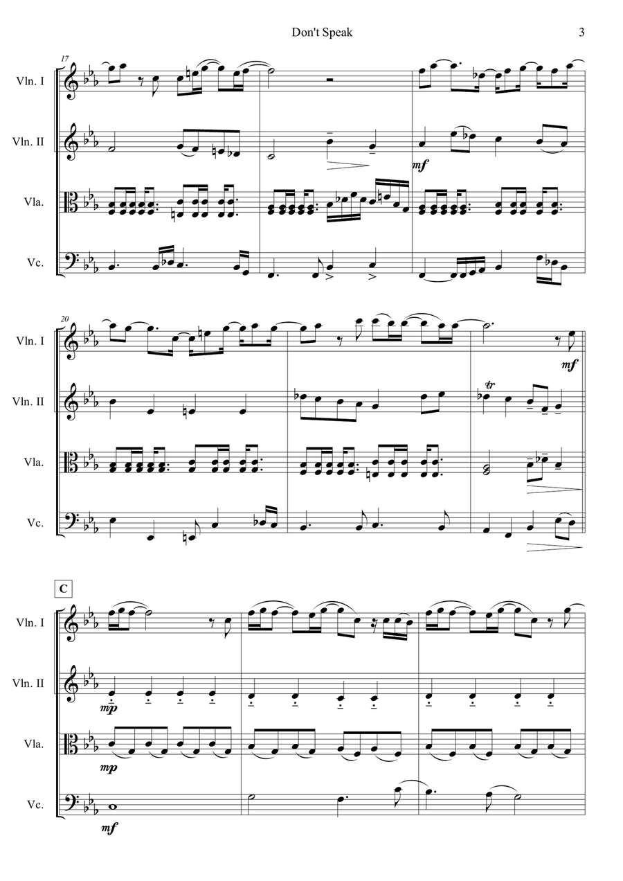 Don't Speak String Quartet scores gallery preview page 3