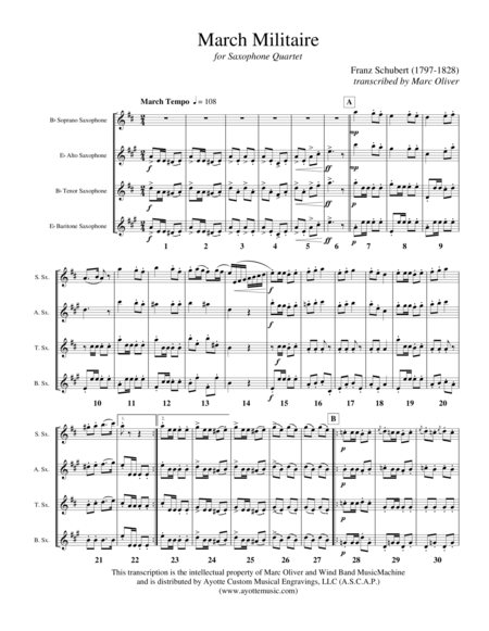 Marche Militaire, op. 51, No. 1 for Saxophone Quartet image number null