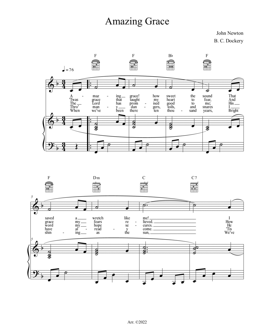 Amazing Grace (Piano/Voice/Guitar) Amazing Grace (Piano/Voice/Guitar) Piano, Vocal, Guitar scores gallery preview page 1