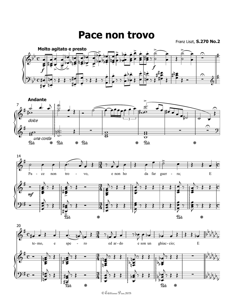 Pace non trovo, by Liszt, S.270 No.2, in e minor Voice scores gallery preview page 3