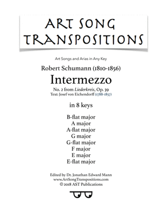 Book cover for SCHUMANN: Intermezzo, Op. 39 no. 2 (in 8 keys: B-flat, A, A-flat, G, G-flat, F, E, E-flat major)