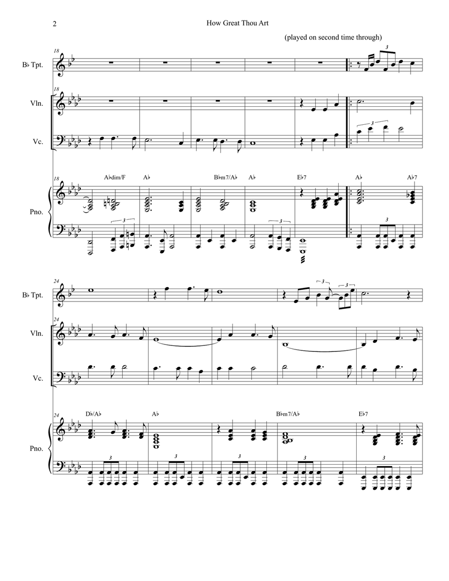 How Great Thou Art (Duet for Violin & Cello - Piano Accompaniment) Piano Trio scores gallery preview page 3