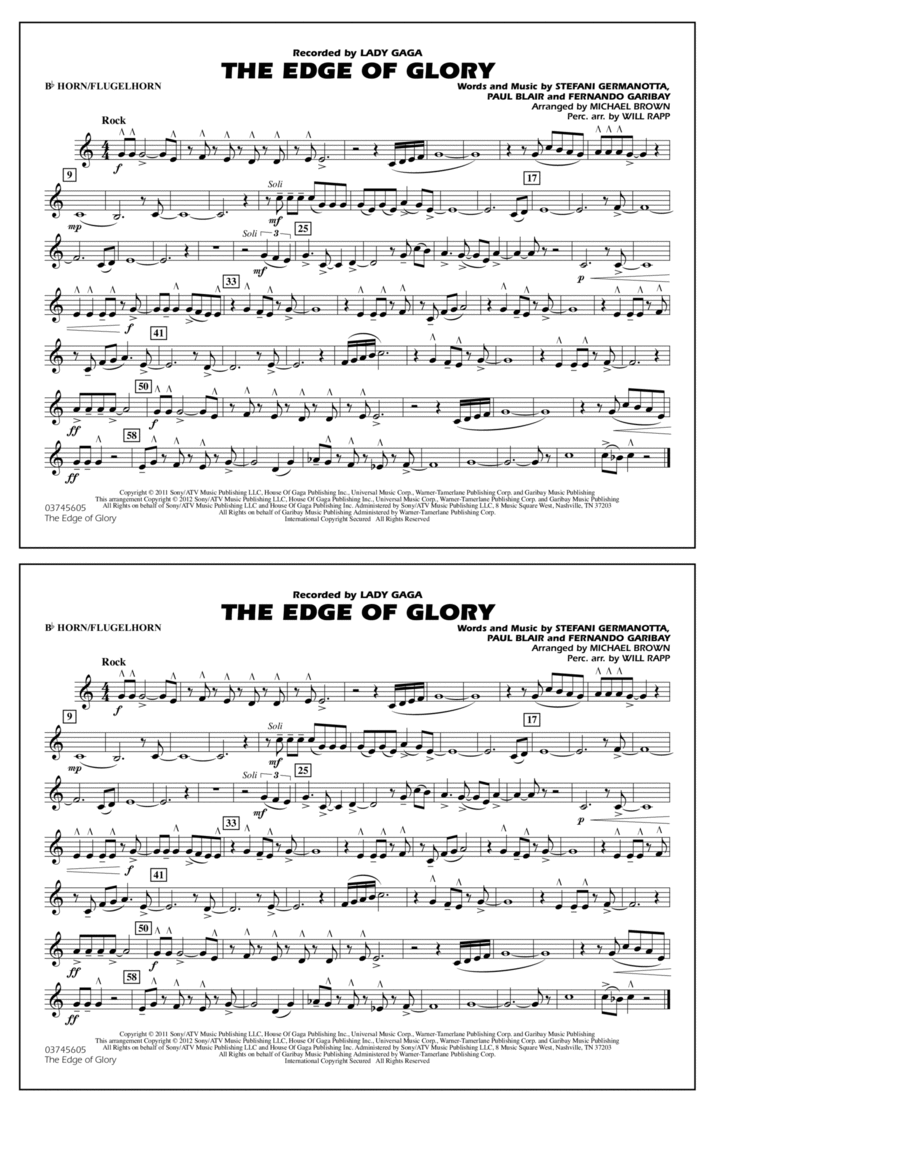 The Edge Of Glory - Bb Horn/Flugelhorn Marching Band scores gallery preview page 1
