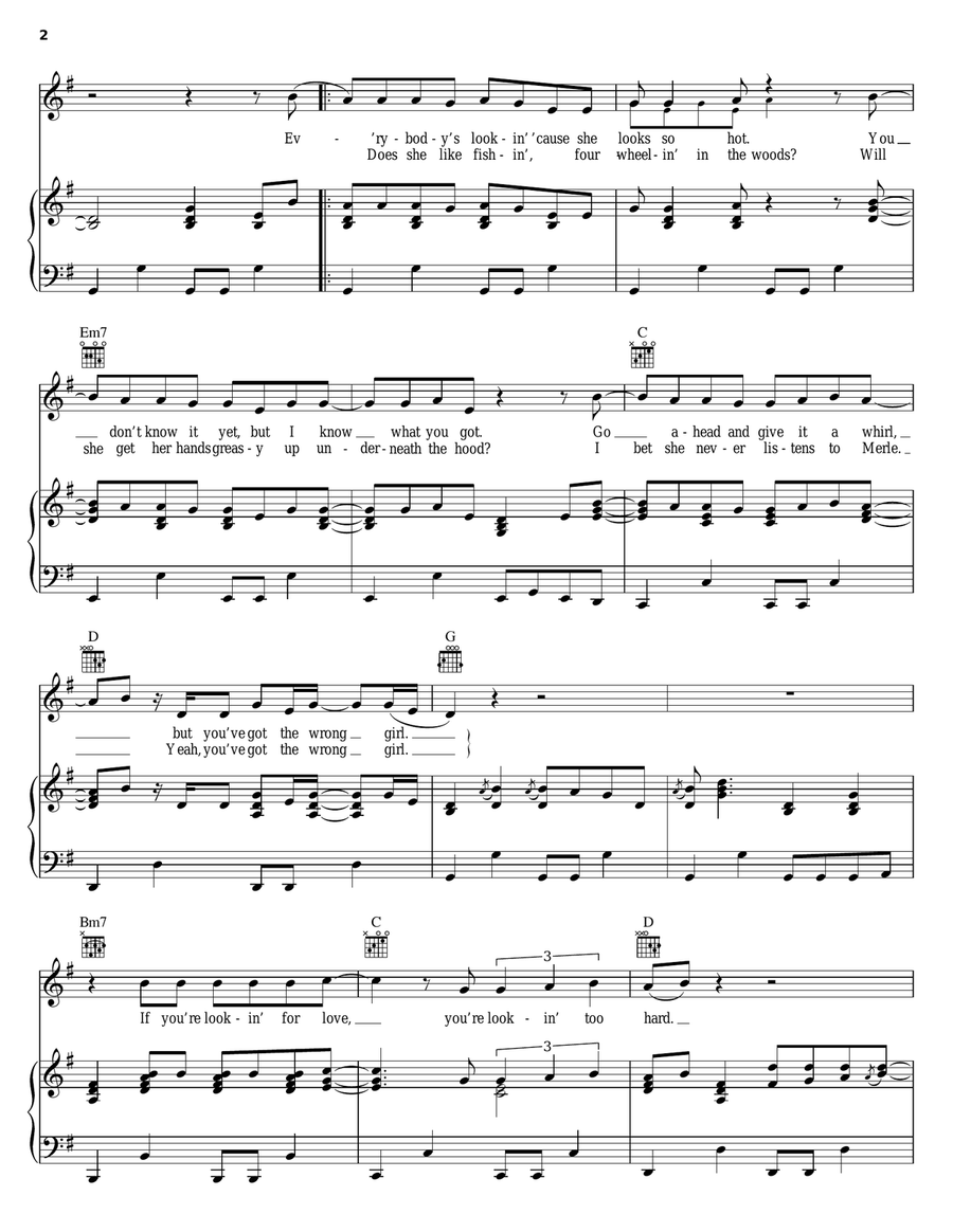 The Wrong Girl The Wrong Girl Piano, Vocal, Guitar scores gallery preview page 2