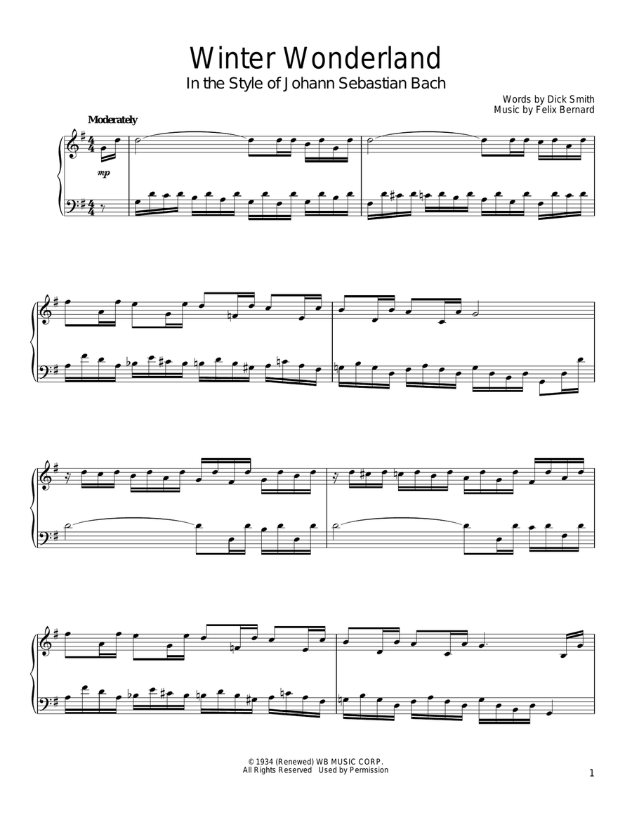 Winter Wonderland (in the style of J.S. Bach) (arr. David Pearl) Piano Solo scores gallery preview page 1