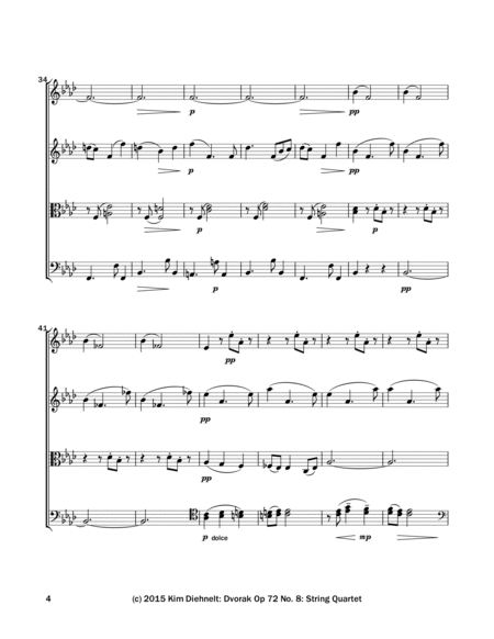 Dvorak: Slavonic Dance Op. 72, No. 8 - for string quartet (Score) image number null