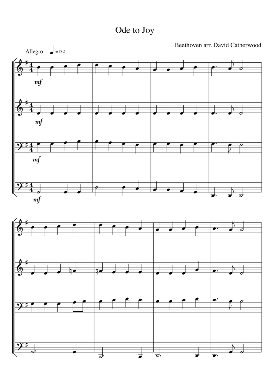 Ode to Joy by Beethoven (arranged for flexible ensemble by David Catherwood) Concert Band scores gallery preview page 1