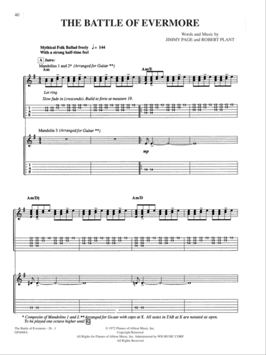 The Battle Of Evermore Guitar Tablature scores gallery preview page 1