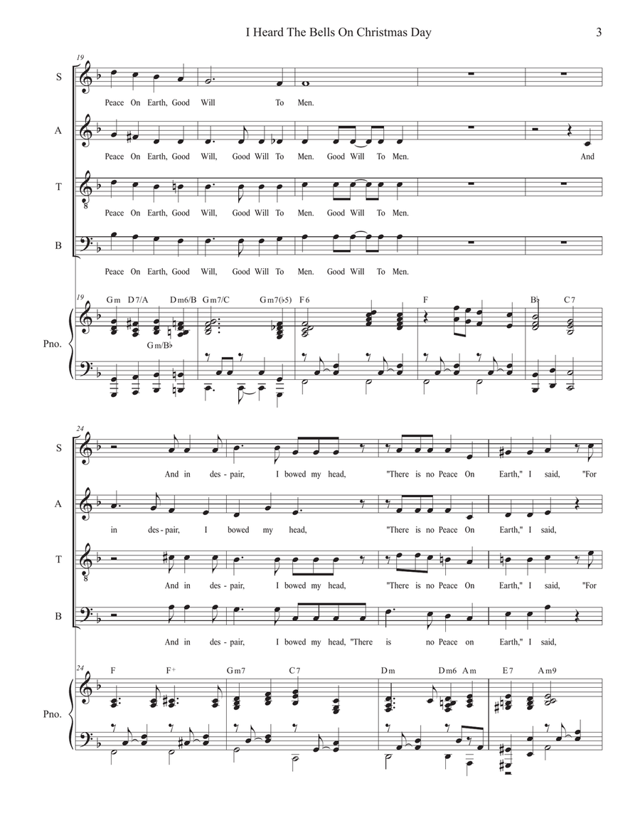 I Heard The Bells On Christmas Day Piano, Vocal scores gallery preview page 3