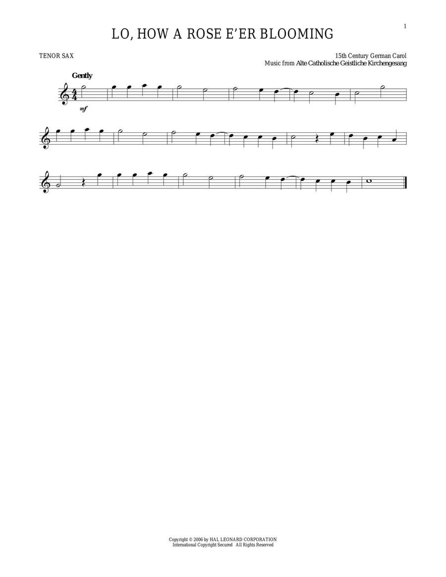 Lo, How A Rose E'er Blooming Tenor Saxophone scores gallery preview page 1