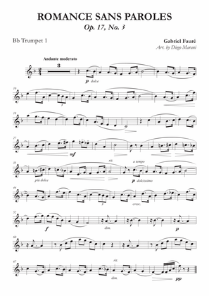 Romances Sans Paroles Op. 17, No. 3 for Brass Quartet