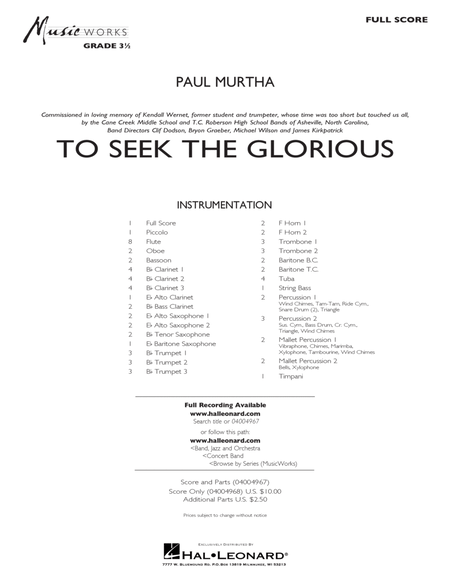 To Seek the Glorious - Conductor Score (Full Score)
