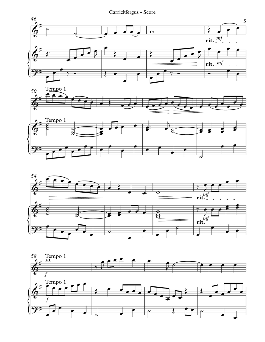 Carrickfergus Duet for Flute & Harp Flute scores gallery preview page 5