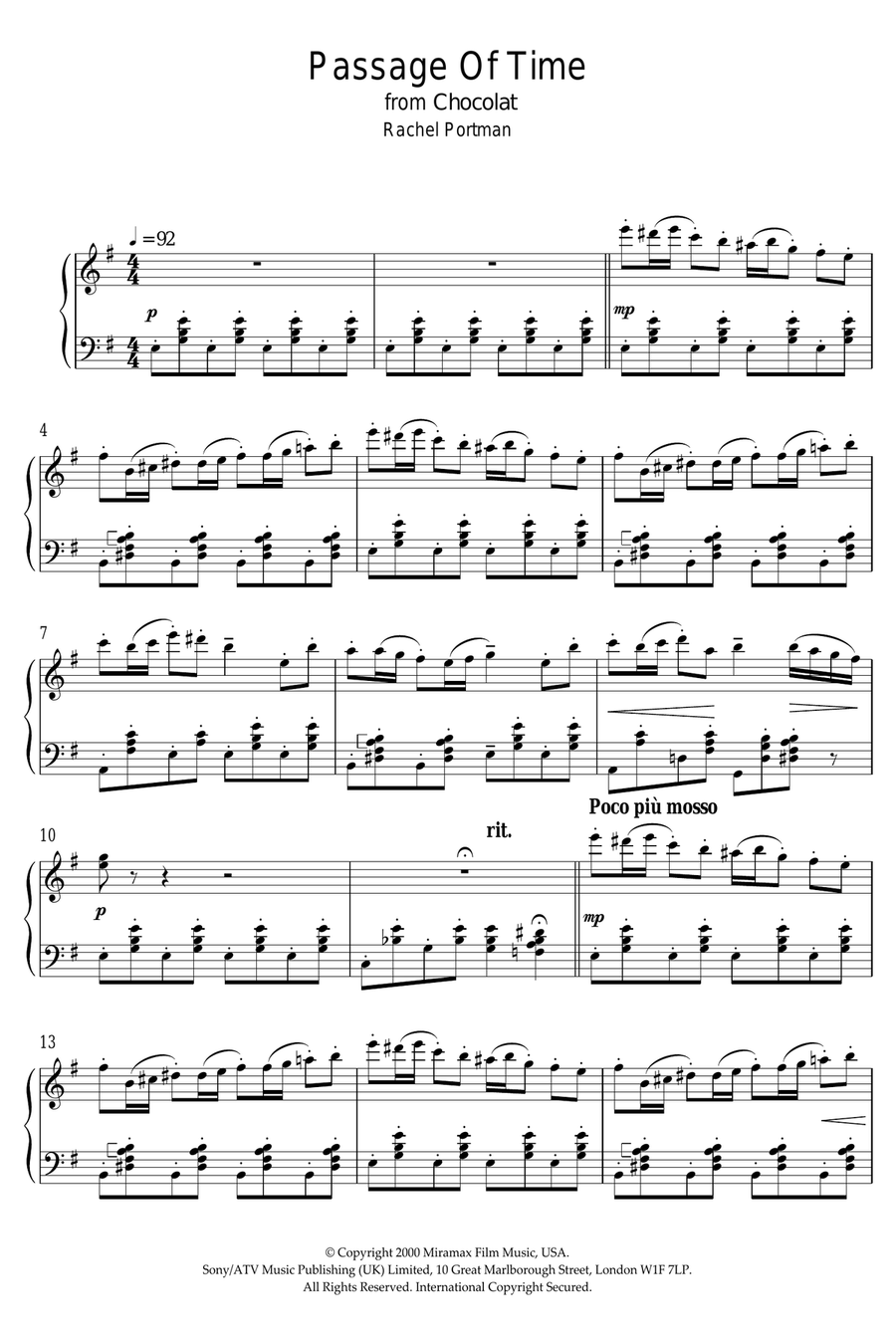 Passage Of Time (from Chocolat) Piano Solo scores gallery preview page 1