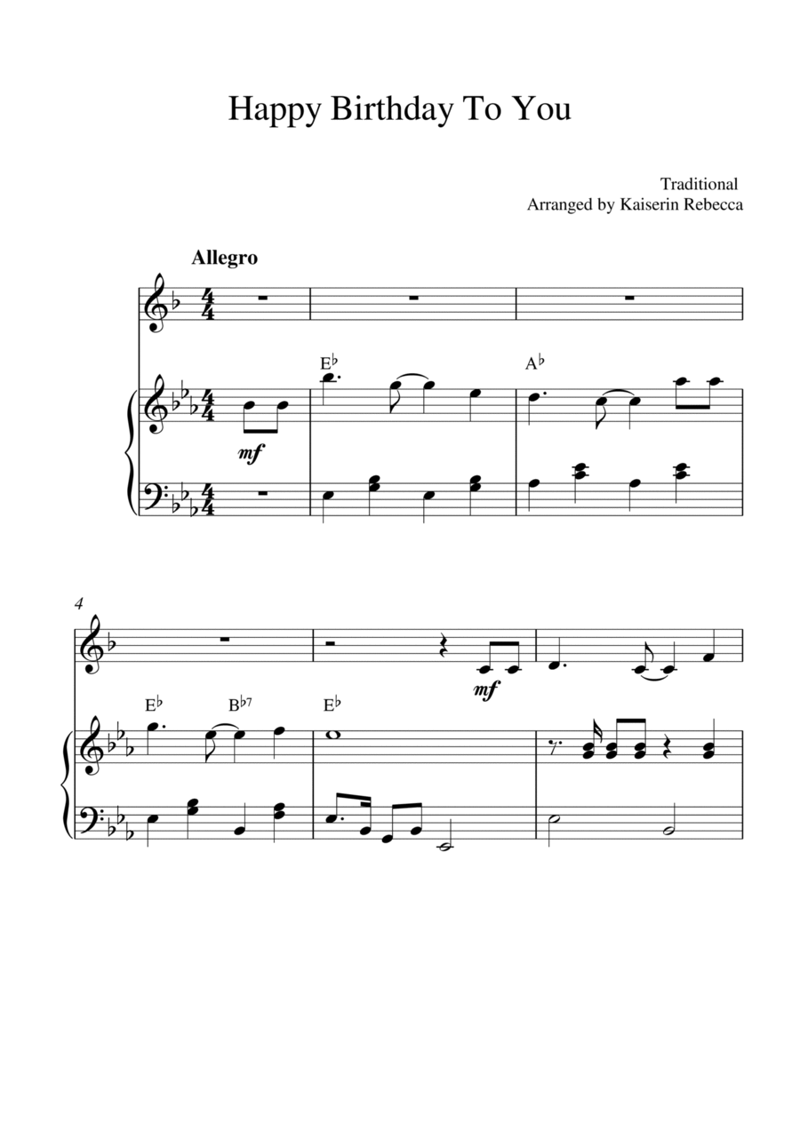 Happy Birthday To You (for clarinet in B flat solo and piano accompaniment) B-Flat Clarinet scores gallery preview page 1