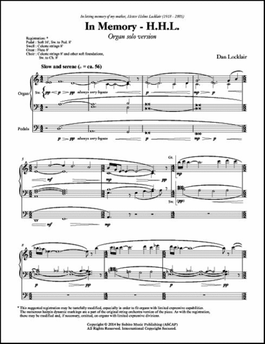 In Memory H.H.L. Organ scores gallery preview page 3