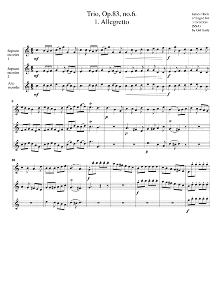 Trio, 3 flutes, Op.83, no.6 (arrangement for 3 recorders)