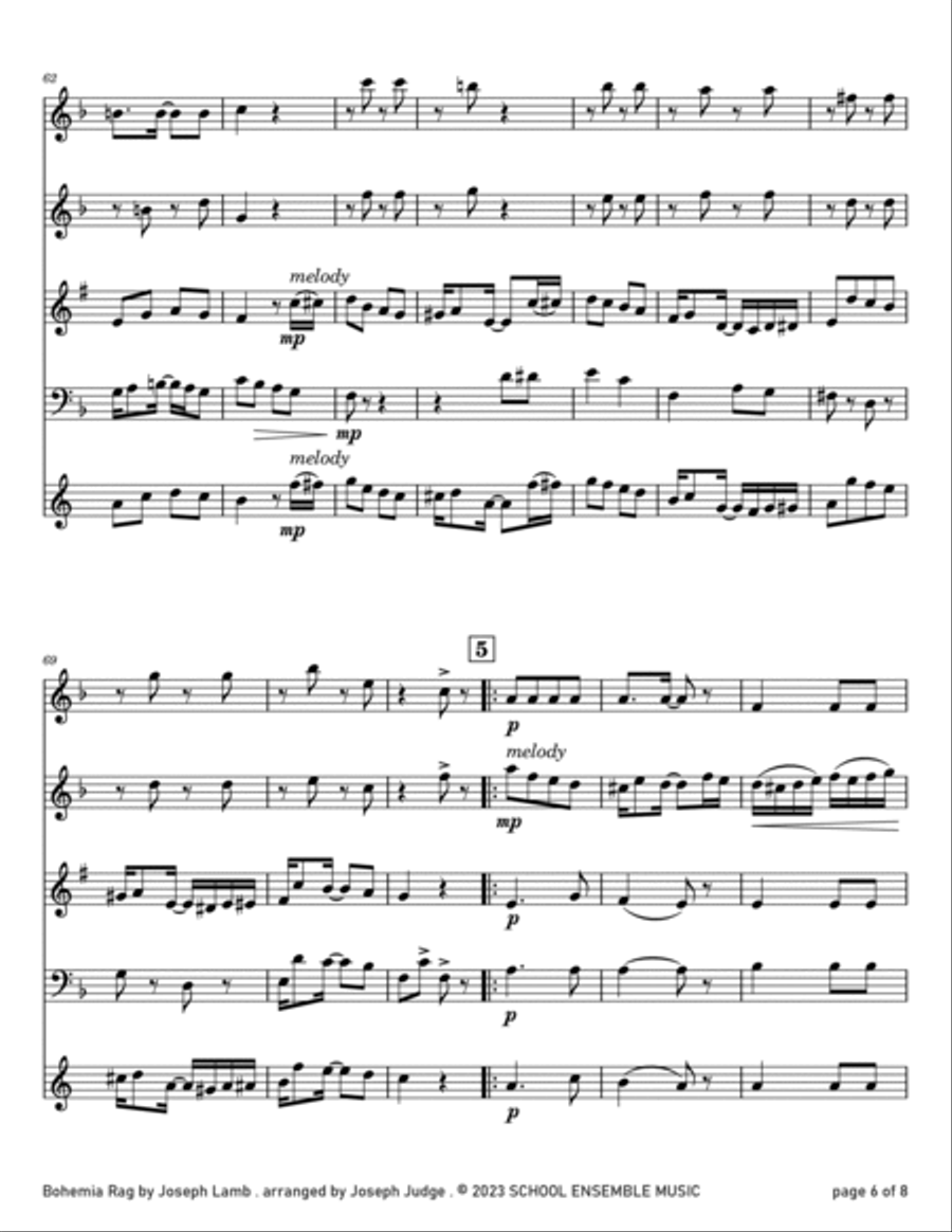 Bohemia Rag by Joseph Lamb for Woodwind Quartet in Schools Woodwind Quartet scores gallery preview page 6