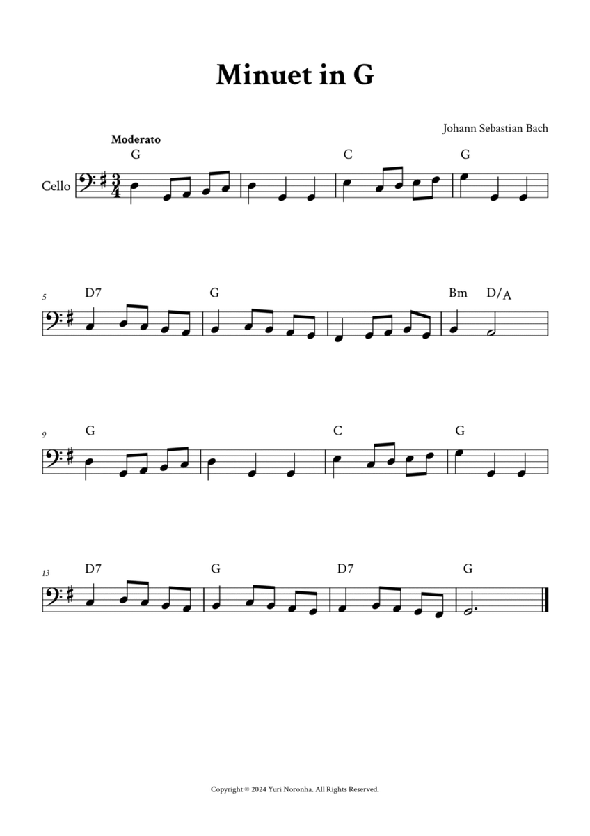 Minuet in G - For Easy Cello (with Chords) image number null