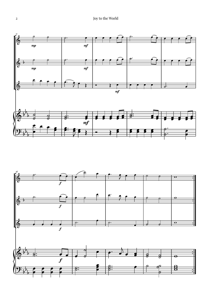Joy to the World | BEAUTIFUL Trio Woodwind Trio scores gallery preview page 2