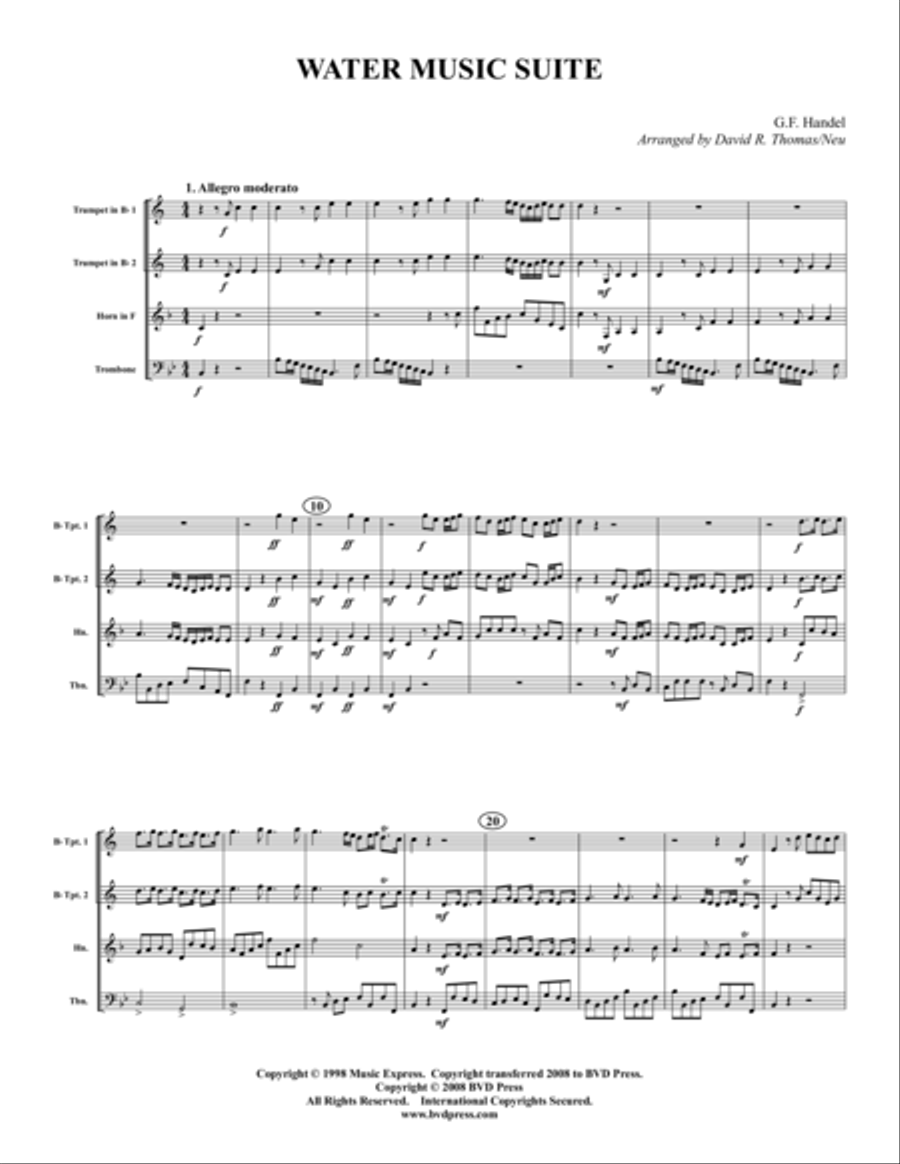 Water Music Suite Brass Quartet scores gallery preview page 1