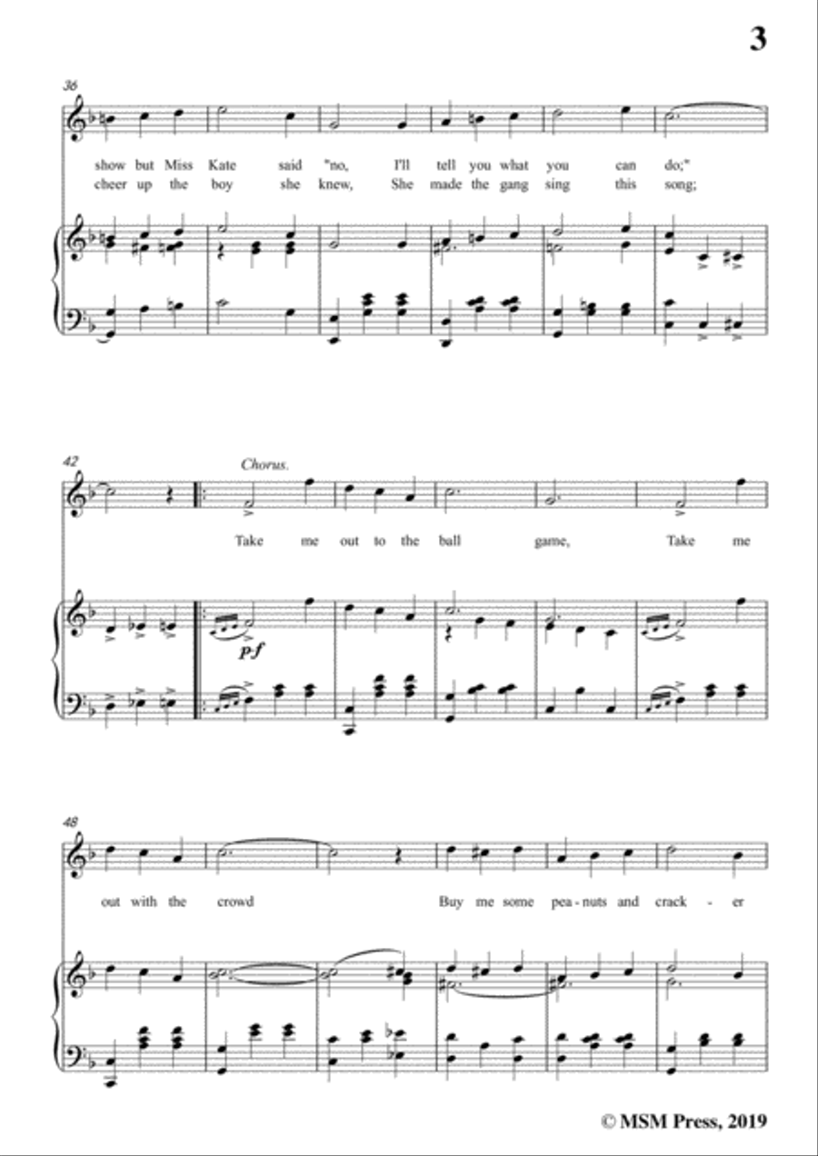Albert Von Tilzer-Take Me Out To The Ball Game,in F Major,for Voice&Piano Voice scores gallery preview page 5