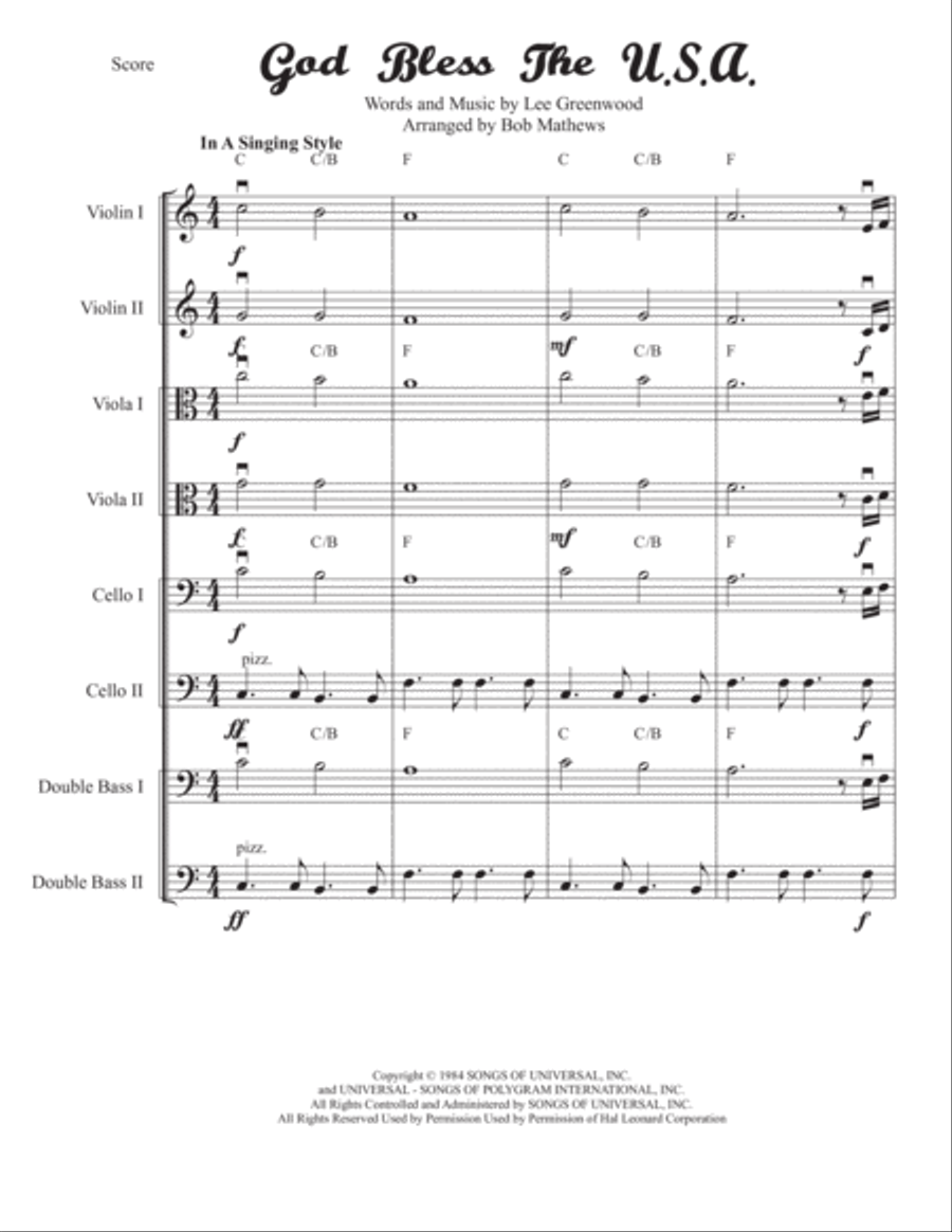 God Bless The U.S.A. Cello scores gallery preview page 1