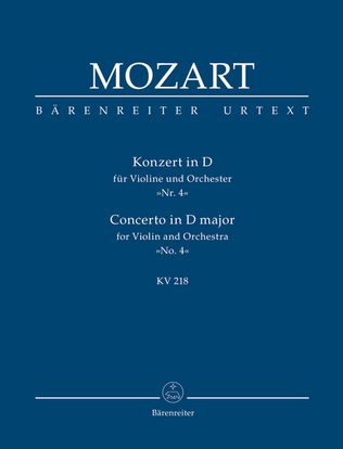 Book cover for Concerto for Violin and Orchestra, No. 4 D major, KV 218