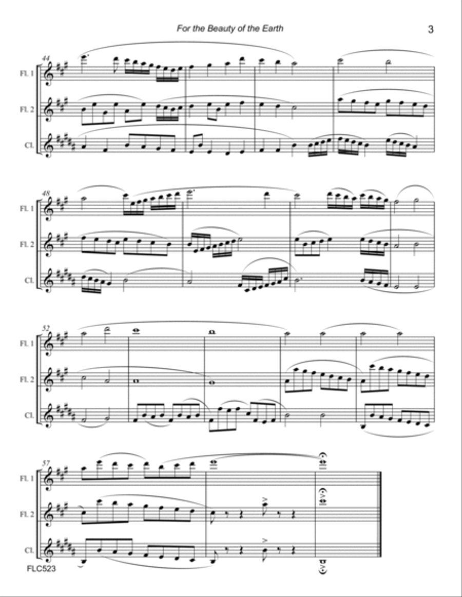 FOR THE BEAUTY OF THE EARTH - 2 FLUTES & CLARINET (unaccompanied) FOR THE BEAUTY OF THE EARTH - 2 FLUTES & CLARINET (unaccompanied) Woodwind Trio scores gallery preview page 3