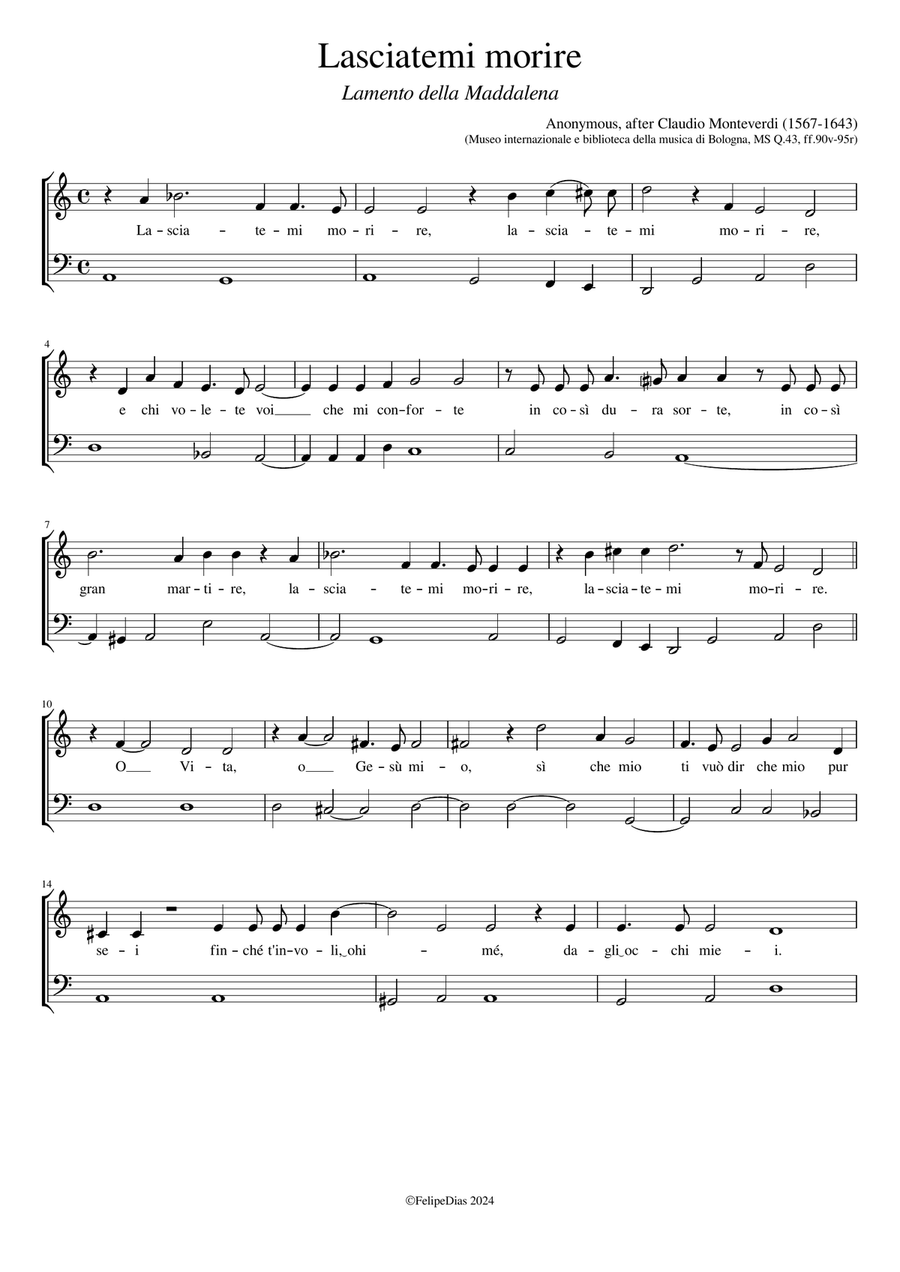 Lamento della Maddalena: Lasciatemi morire Voice Solo scores gallery preview page 1