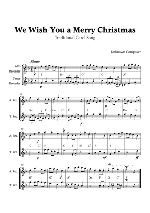 We Wish you a Merry Christmas for Recorder Duet with Chords