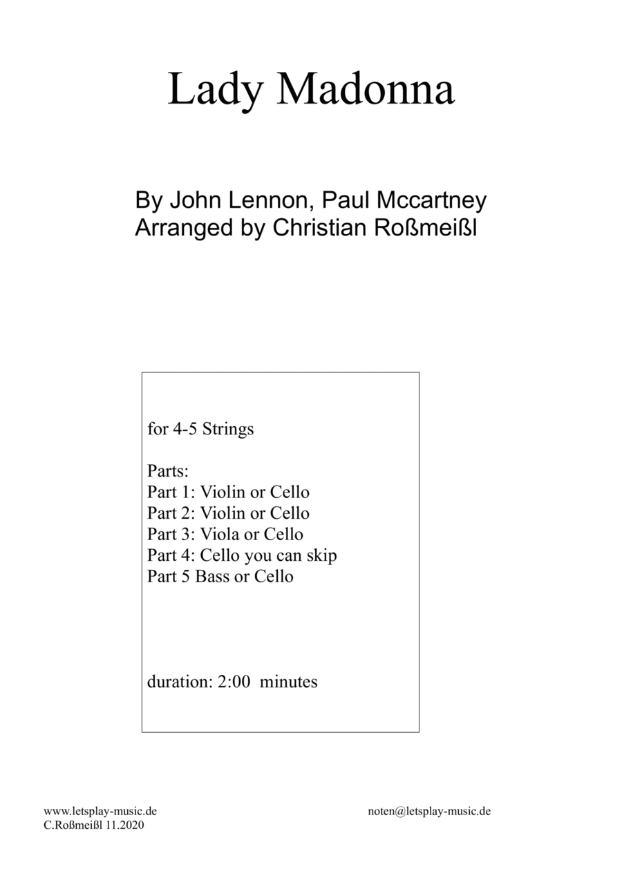 Lady Madonna String Quartet scores gallery preview page 1