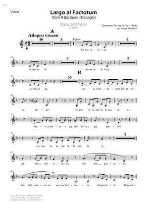 Largo al Factotum - Voice and Piano - F Major (Individual Parts)