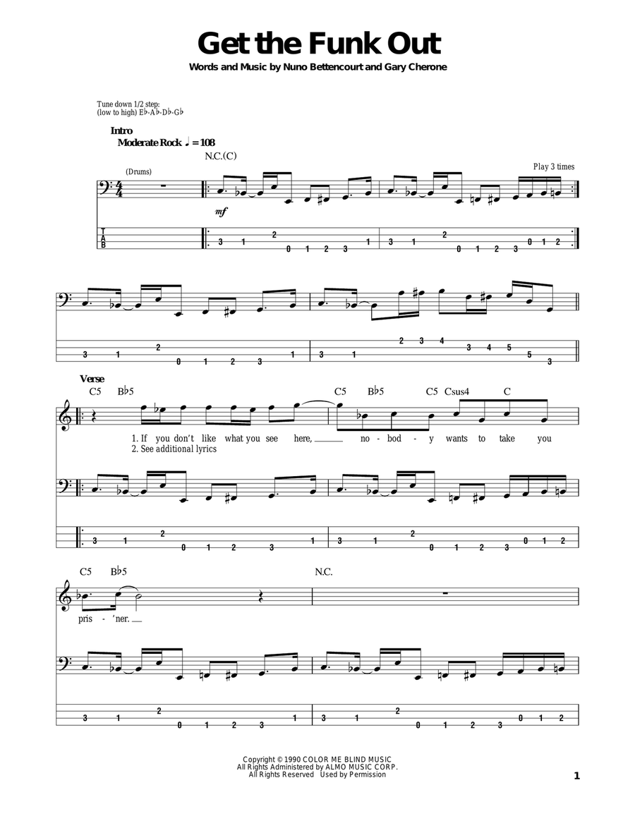 Get The Funk Out Bass Guitar Tablature scores gallery preview page 1
