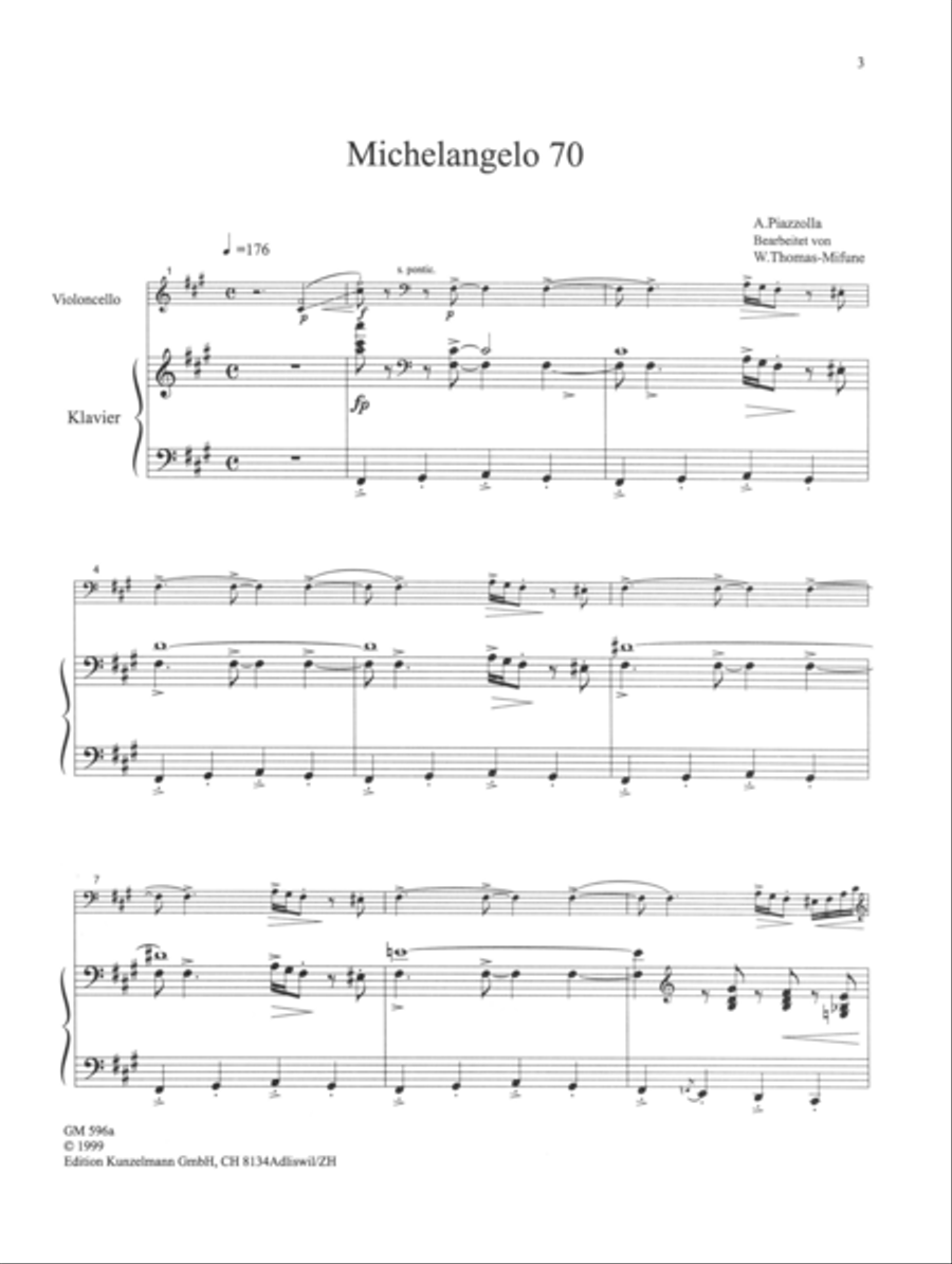 Piazzolla for Cello - 3 Tangos for Cello and Piano Piano Accompaniment scores gallery preview page 2