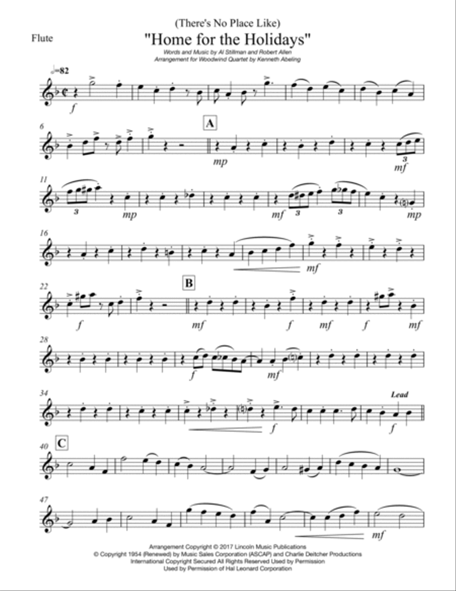 (There's No Place Like) Home For The Holidays Woodwind Quartet scores gallery preview page 6